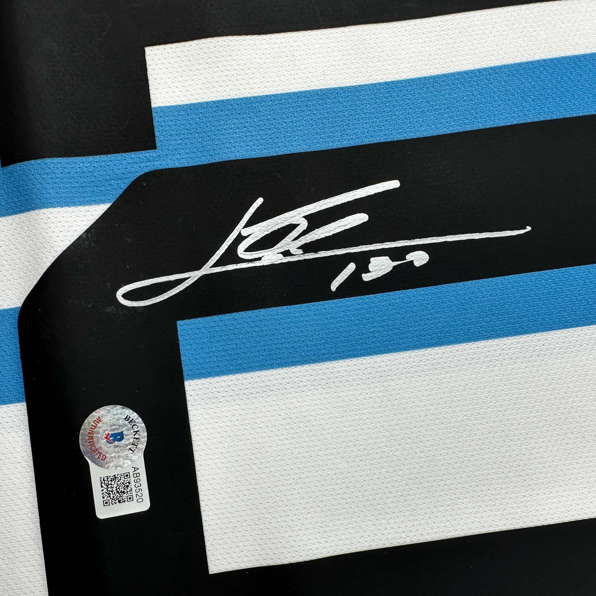 Autographed/Signed Lionel Leo Messi Argentina Blue/White Soccer Jersey Beckett BAS COA/LOA