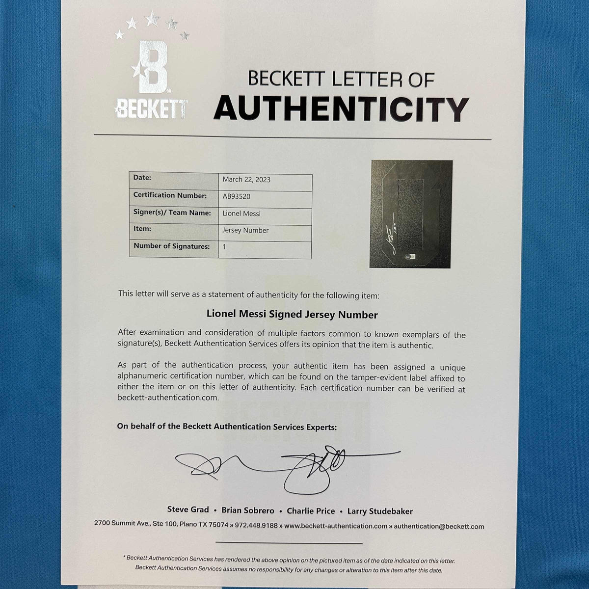 Autographed/Signed Lionel Leo Messi Argentina Blue/White Soccer Jersey Beckett BAS COA/LOA